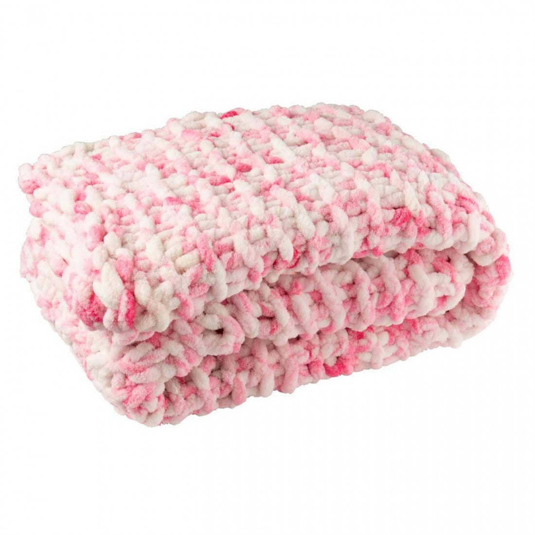 Plaid, strikket polyester, rosa/hvid, J-Line