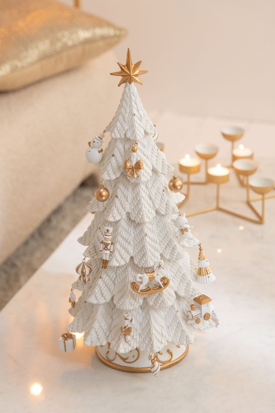Juletræsudsmykning Resin Hvid/Guld Large H63cm J-Line