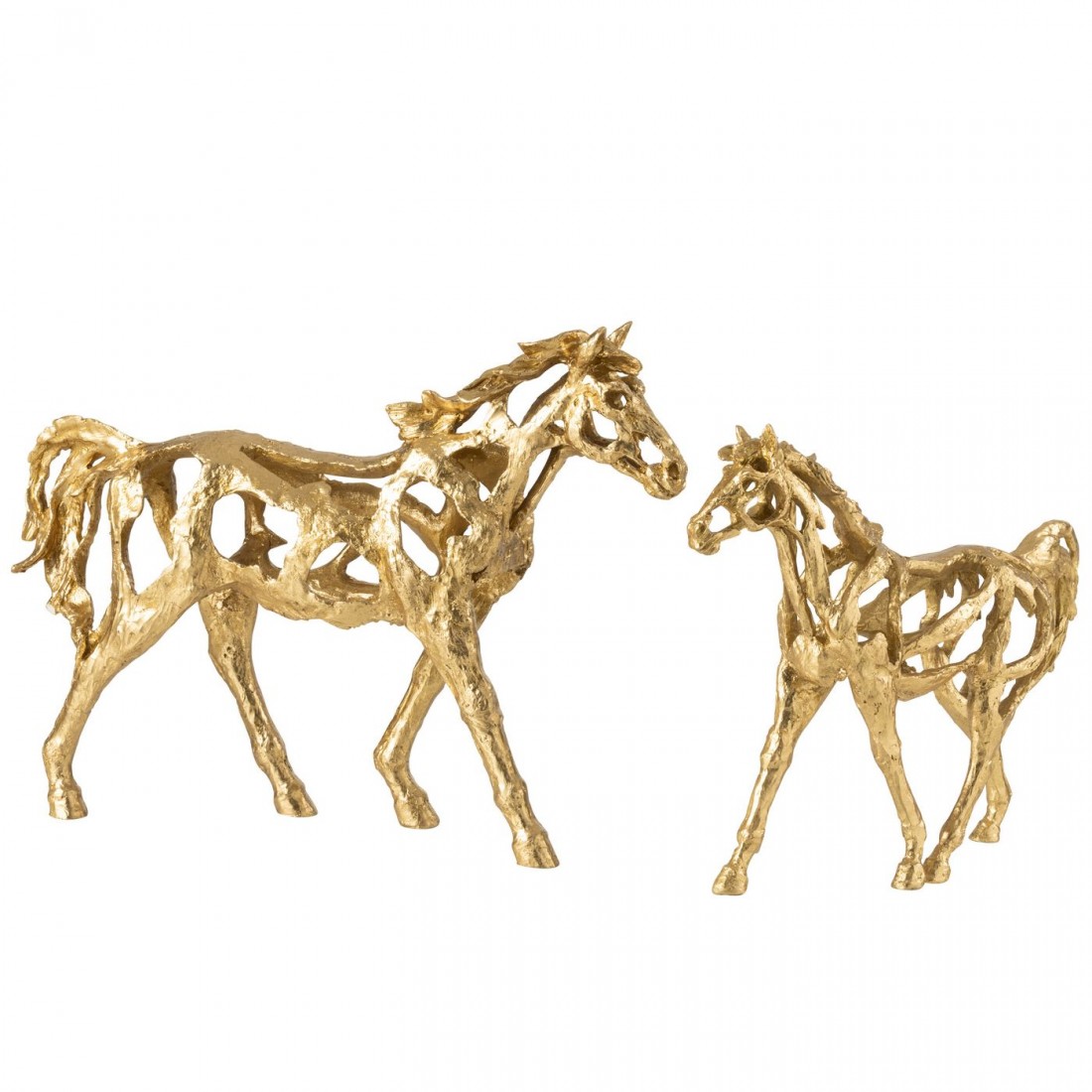 Hest i løb, polyresin, guldfarvet, stor, J-Line