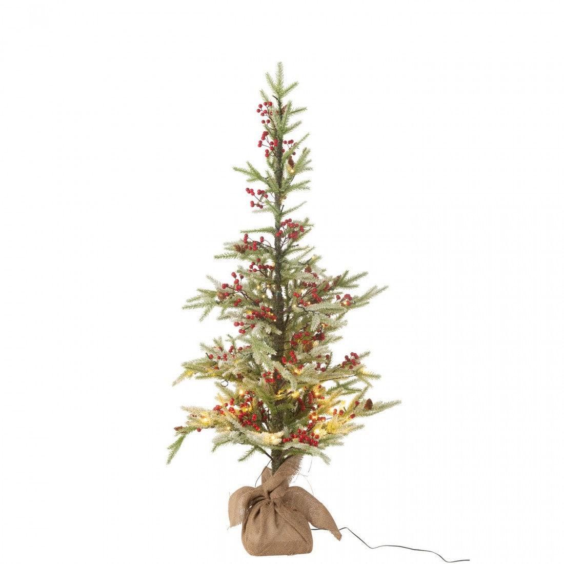 Juletræ + jutesæk + LED-plastsne grøn/rød lille H130 cm J-Line
