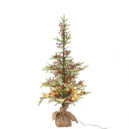 Juletræ + jutesæk + LED-plastsne grøn/rød lille H130 cm J-Line