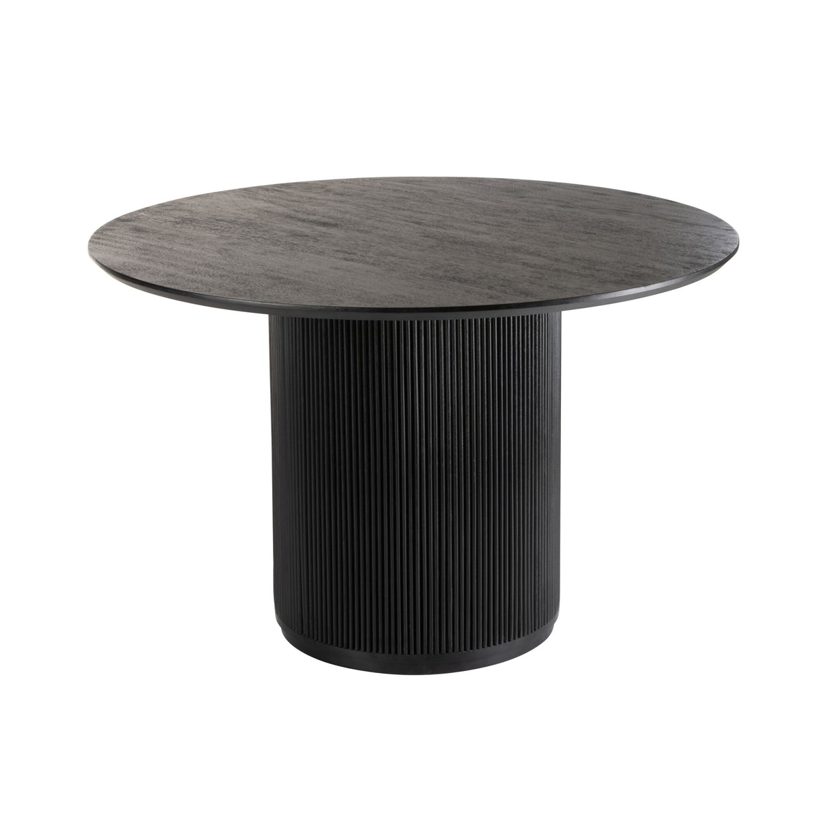 Ronde Eetkamertafel Vincent Mangohout Zwart Large van J-Line, zwarte eettafel met cilindervoet op witte achtergrond