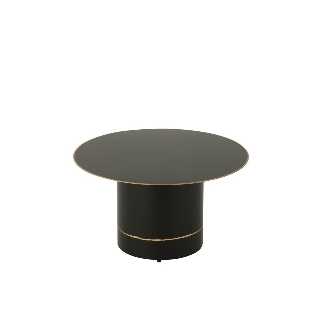 Sofabord med cylindrisk fod og guldfarvet kant, rundt, jern, sort/guldfarvet, small, J-Line