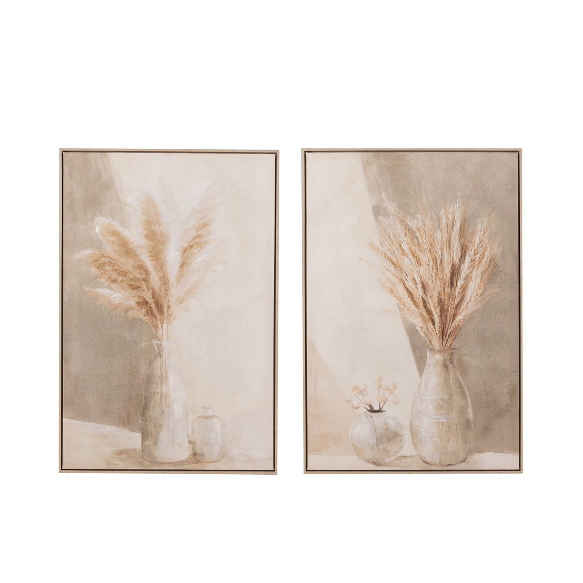 Malerier Vase Pampas Lærred/Træ Beige Sæt med 2 J-Line