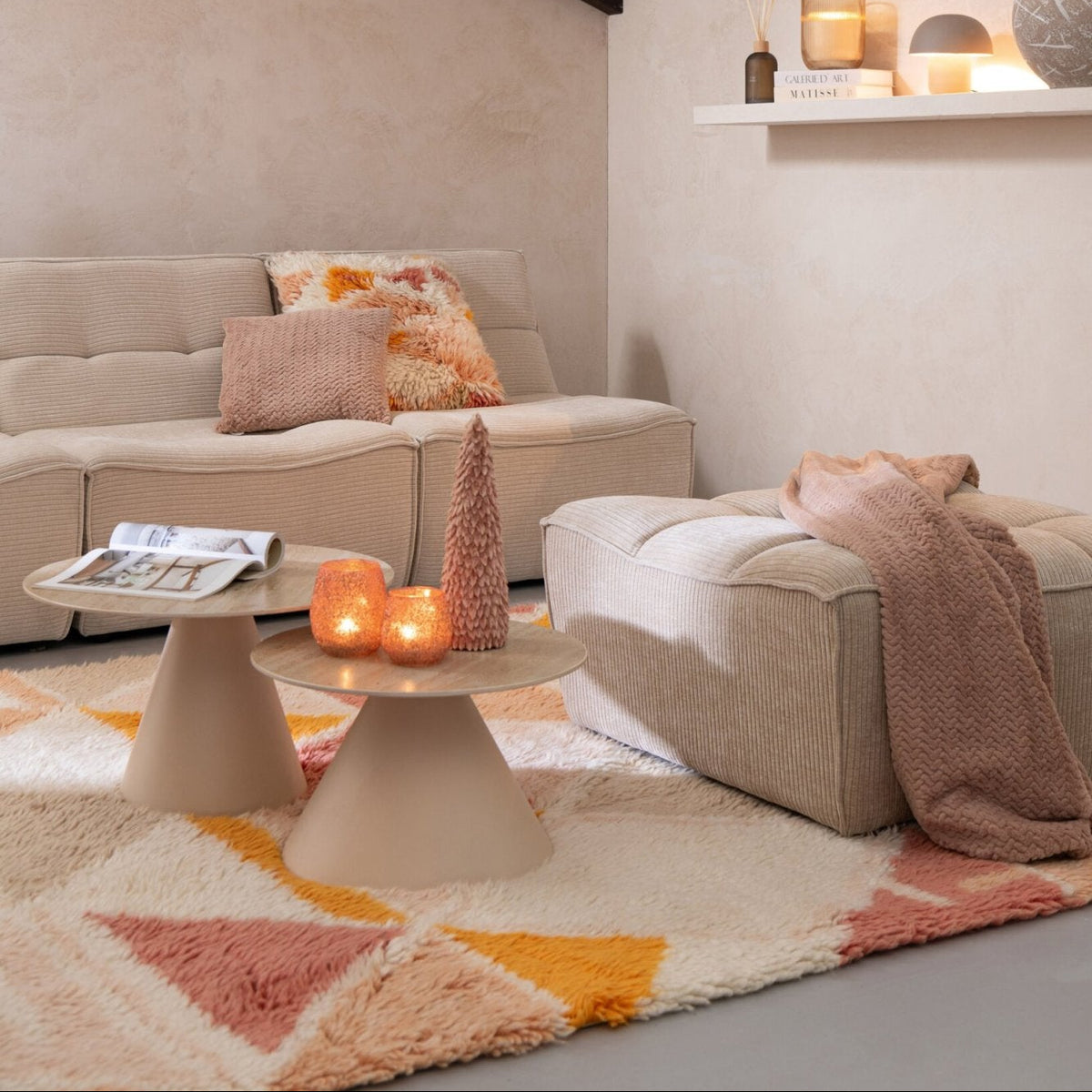 Sæt med 2 sideborde Kegle Jern Ecru/Beige J-Line