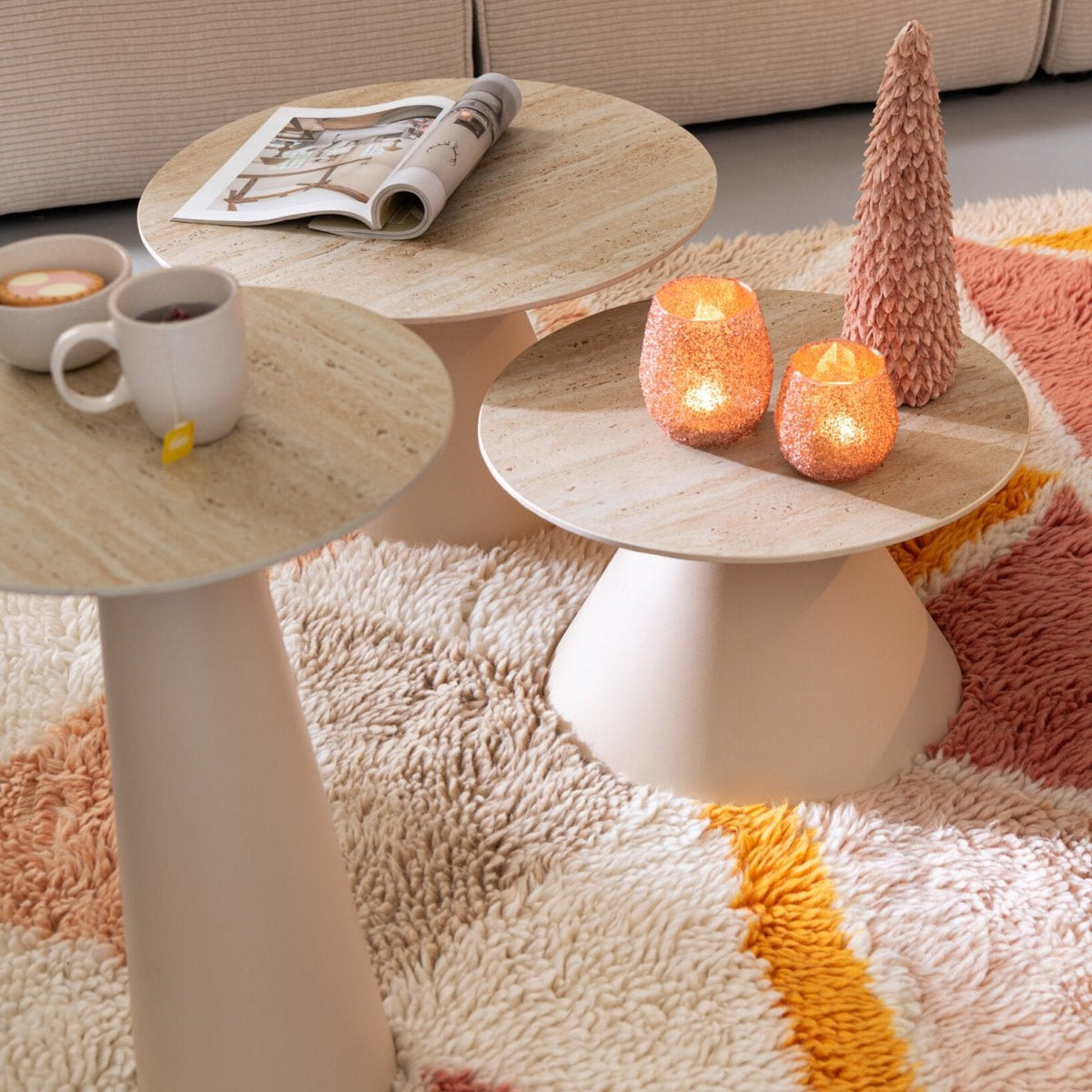 Sæt med 2 sideborde Kegle Jern Ecru/Beige J-Line