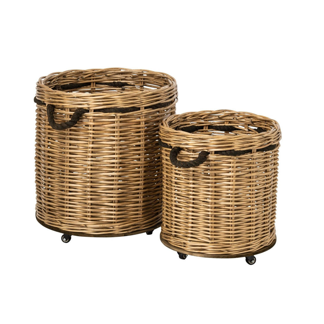 Set van 2 Bloempot Op Wielen Rond Wicker Naturel/Greige J-Line