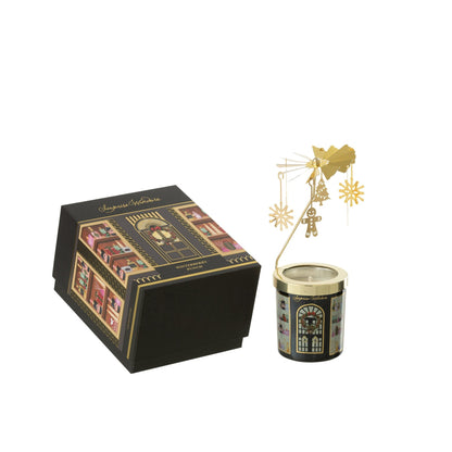 Geurkaars Carousel Surprise Window Zwart uit de set van J-Line, pot met goudkleurige carrousel