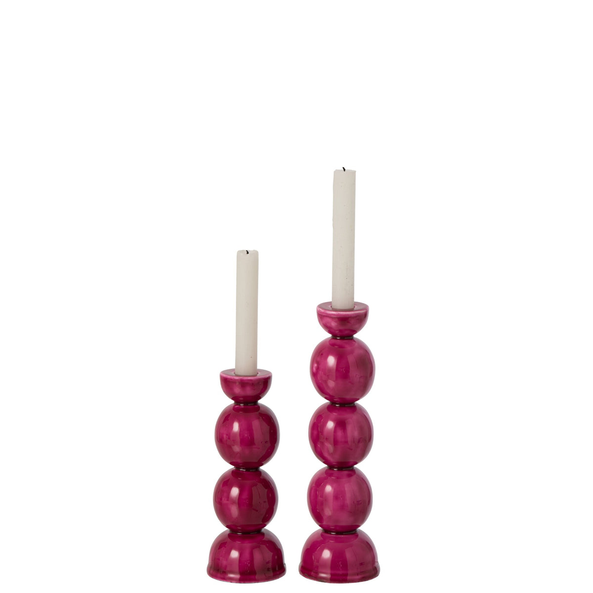 Sæt med 2 lysestager i jern, fuchsia, J-Line