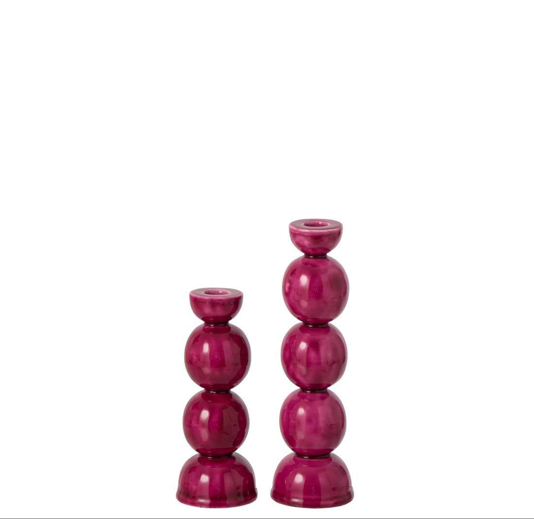 Set van 2 Kaarshouders IJzer Fuchsia J-Line