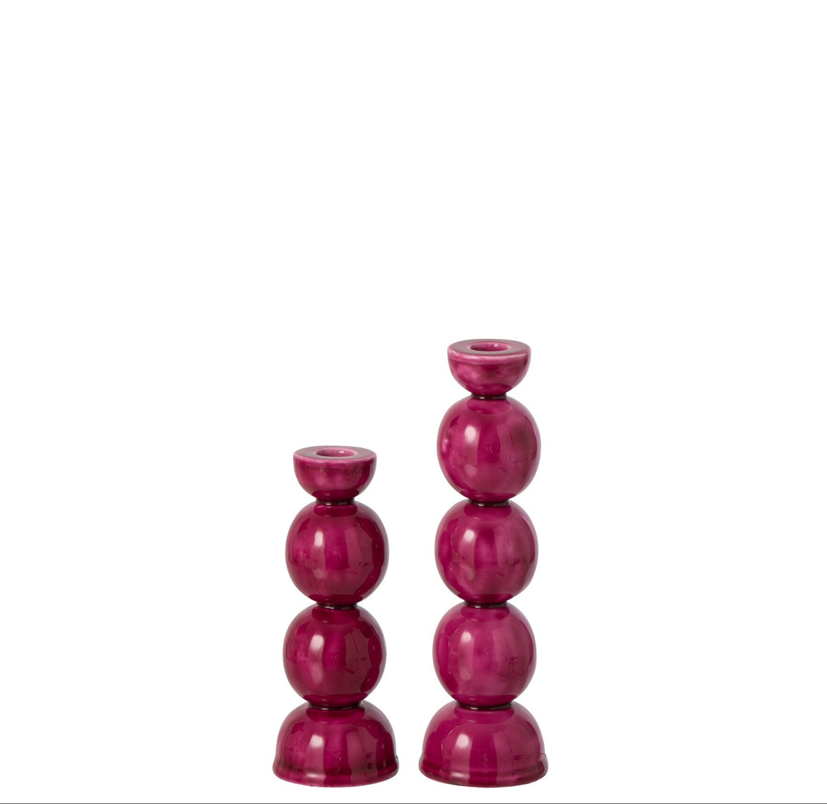 Sæt med 2 lysestager i jern, fuchsia, J-Line