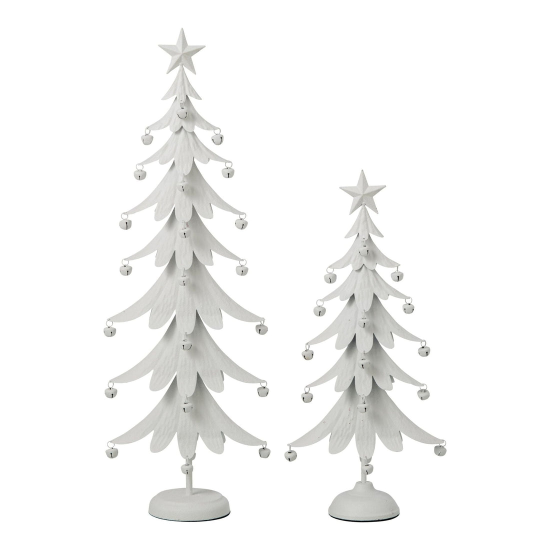 Set Van 2 Kerstbomen Met Ster Wit van J-Line, beide bomen naast elkaar op witte achtergrond