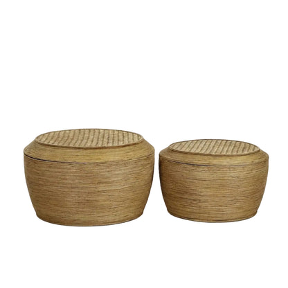 Set Van 2 Salontafels Tambou Rotan Naturel van Pomax, productfoto in naturel met de volledige vorm in beeld