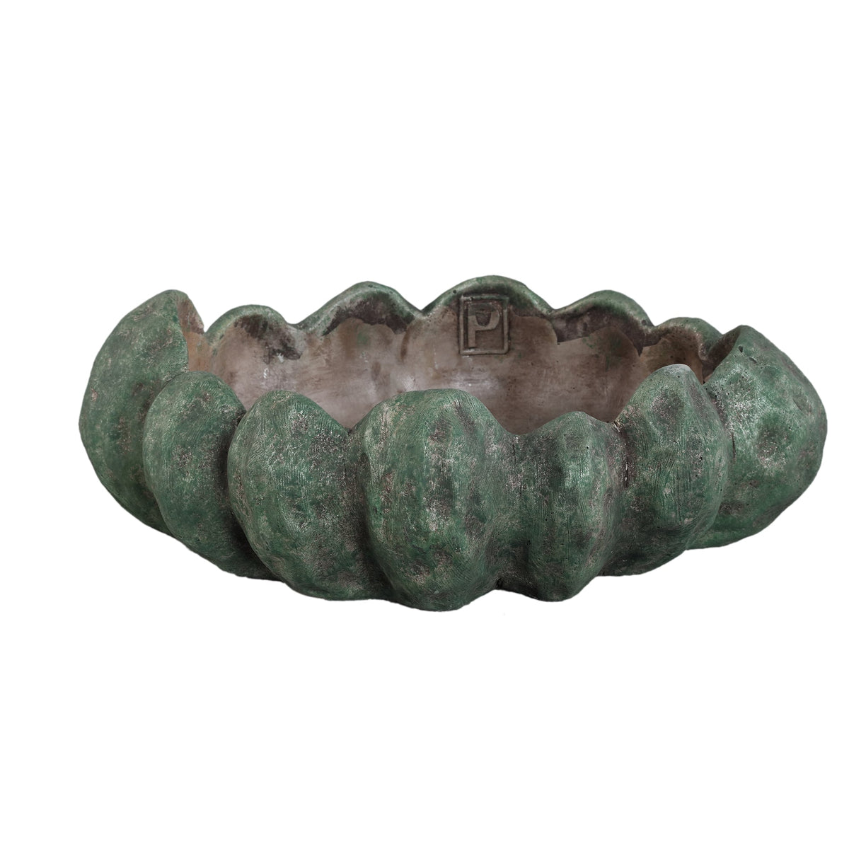 Triena Schaal Mosgroen Large uit de set van PTMD, grote pompoenschaal van cement