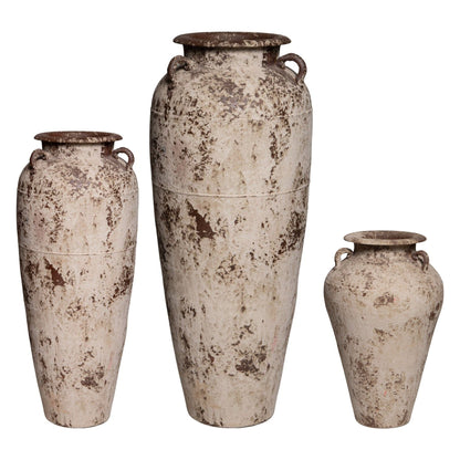 Set Van 3 Robena Potten Crème Antiek Vintage van PTMD, de complete set met alle drie de kruikpotten naast elkaar op witte achtergrond