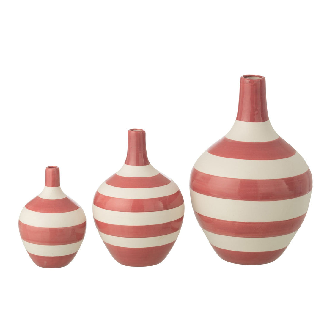 Sæt med 3 vaser, stribet porcelæn, hvid/rosa, J-Line