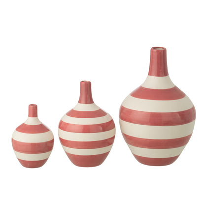 Sæt med 3 vaser, stribet porcelæn, hvid/rosa, J-Line
