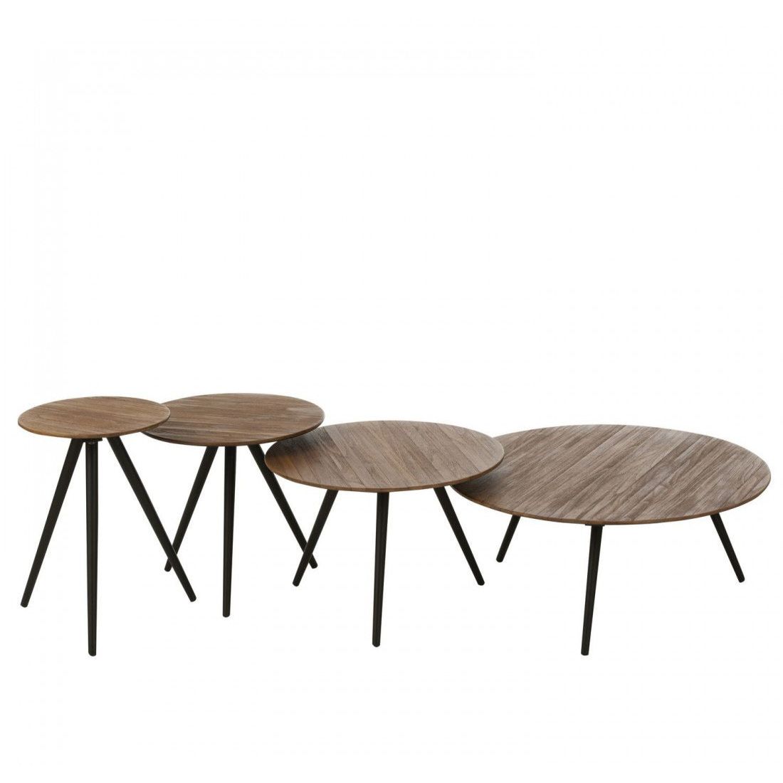 Set van 4 Bijzettafel Rond Gerecycleerd Teak Naturel J-Line