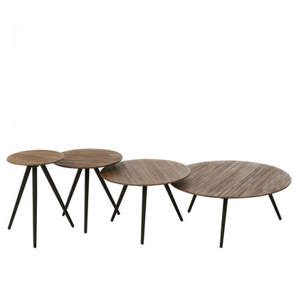 Set van 4 Bijzettafel Rond Gerecycleerd Teak Naturel J-Line