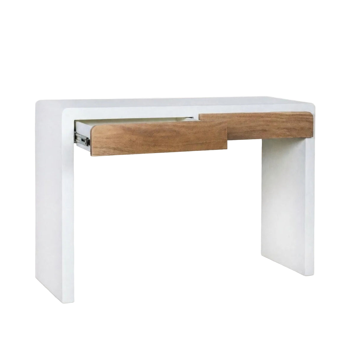 Sidetable Verona 2 Lades Kalkpleister Gebroken Wit van Pomax, tweede aanzicht dat de vorm en de kalkpleister toont