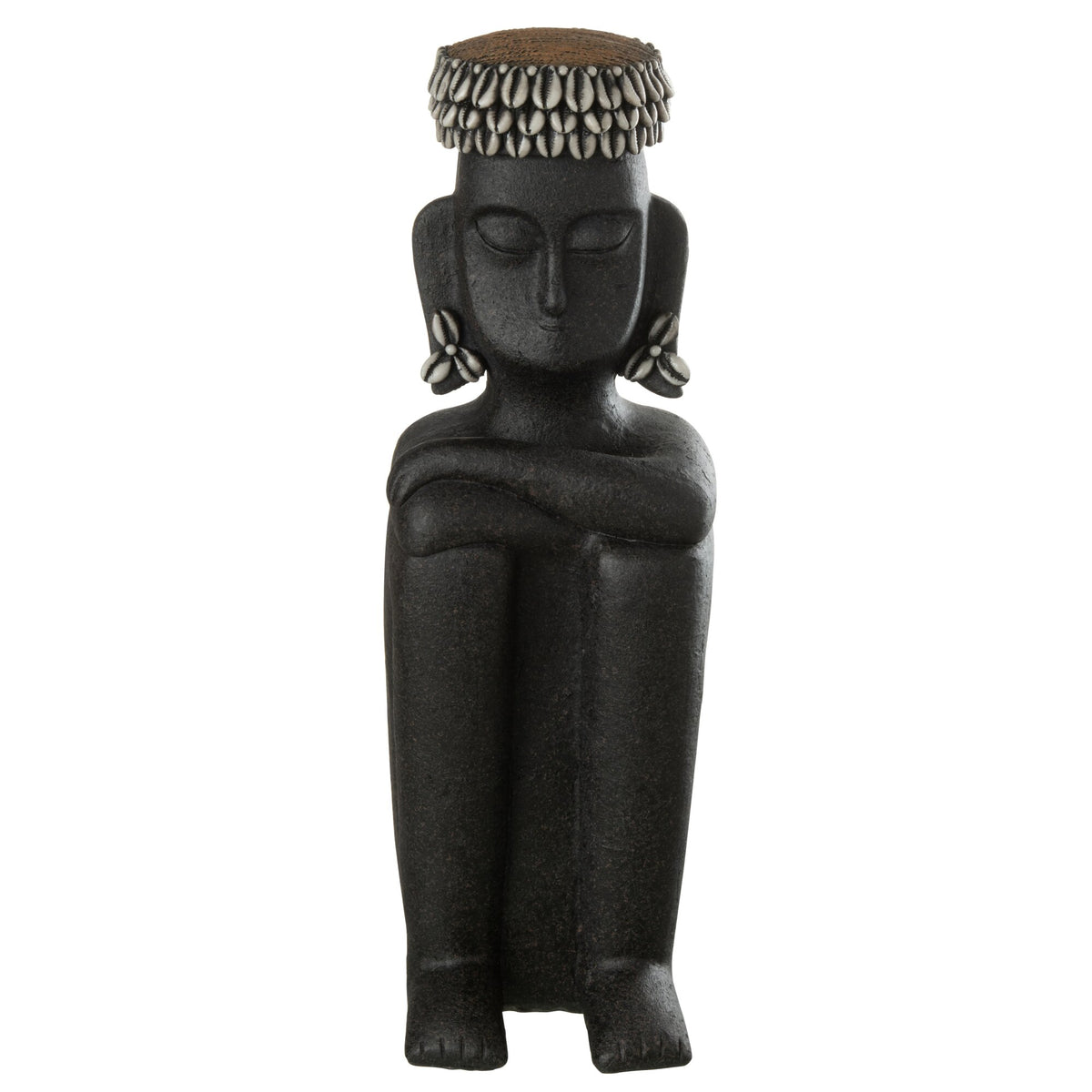 Statuette siddende etnisk sort sten/resin, stor J-Line