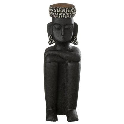 Statuette siddende etnisk sort sten/resin, stor J-Line