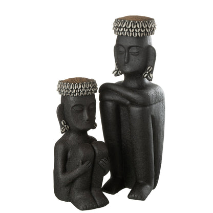 Statuette siddende etnisk sort sten/resin, stor J-Line