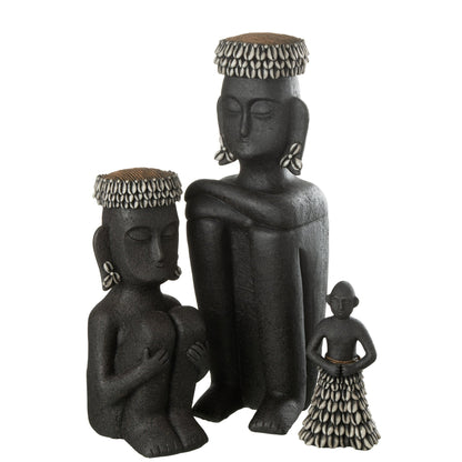 Statuette siddende etnisk sort sten/resin, stor J-Line