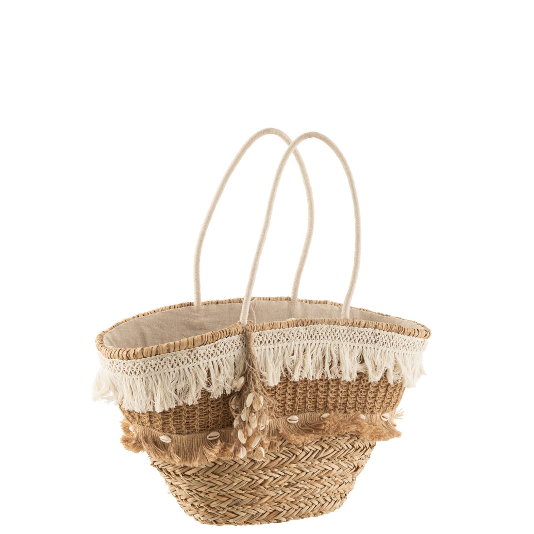 Strandtaske Rør Frynser Jute Natur/Ecru J-Line