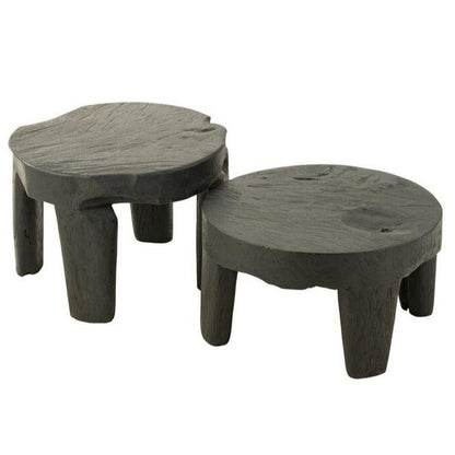 Tafel Rond Teak Hout Zwart Set van 2