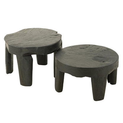 Tafel Rond Teak Hout Zwart Set van 2