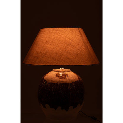 Grote ronde tafellamp van J-Line, 78cm hoog, van wit en donkerbruin klei met E27 fitting