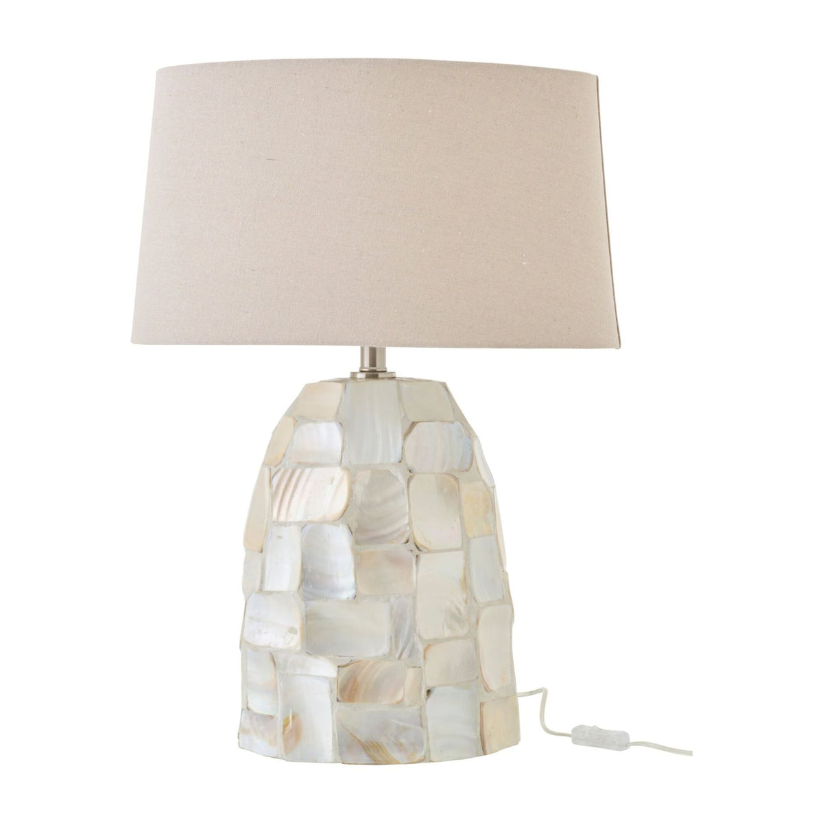 Bordlampe med perlemorseffekt, musling, knækket hvid/lysebeige, J-Line