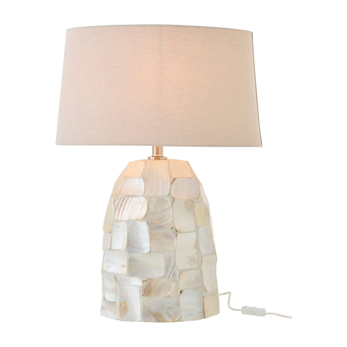 Bordlampe med perlemorseffekt, musling, knækket hvid/lysebeige, J-Line