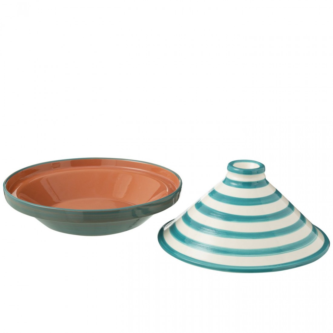Tagine Granada Stripes Ceramic White/Aqua - Keukenaccessoire - J-Line - livinglovely.nl