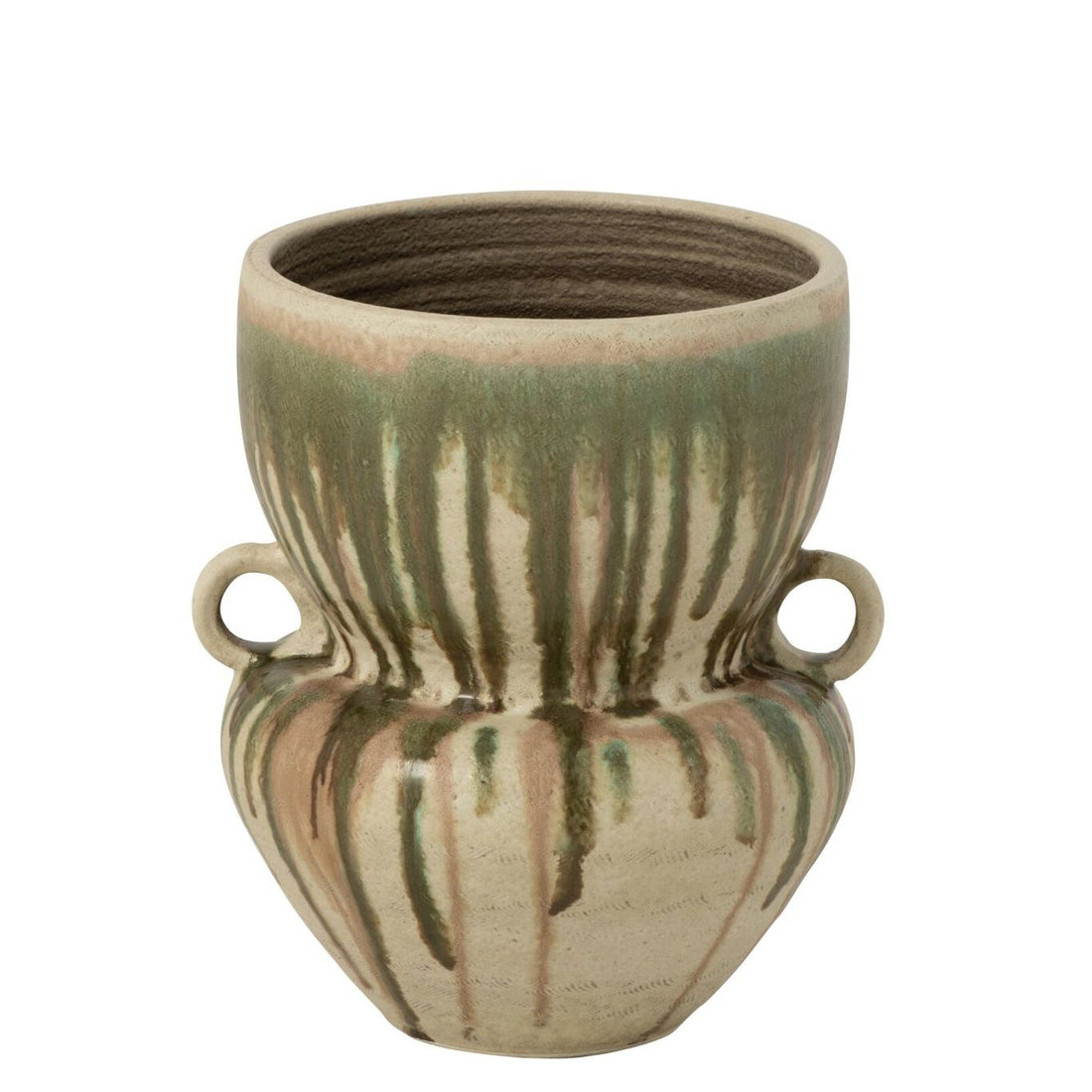 Vase i keramik, olivengrøn/lysebeige, J-Line