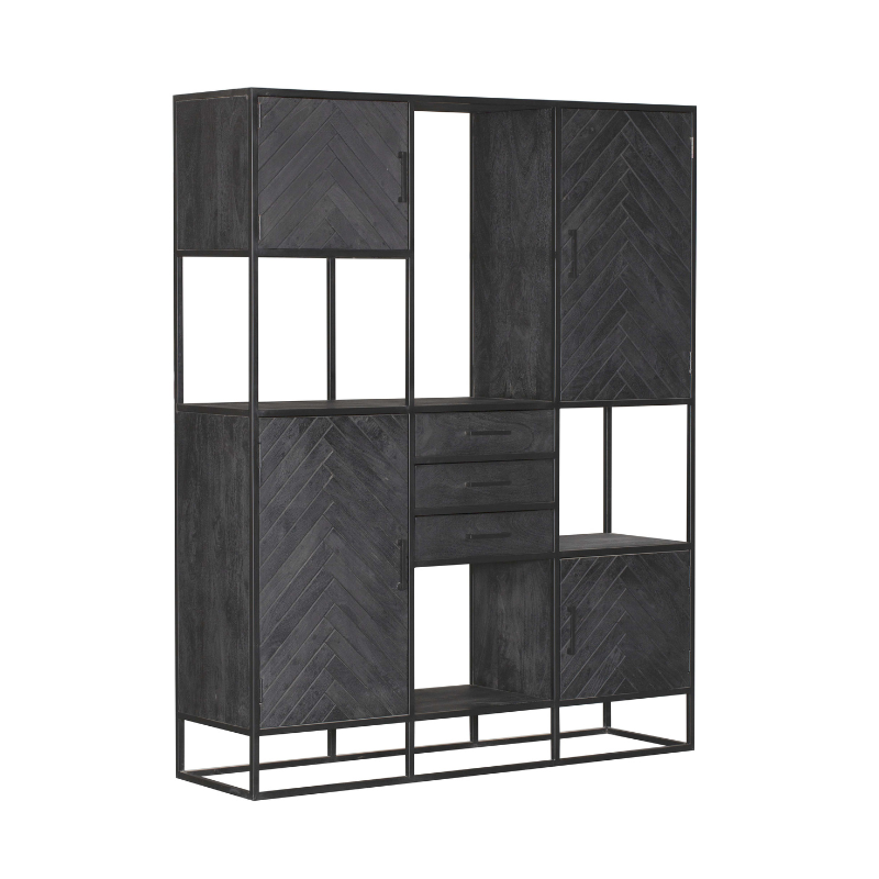 Vakkenkast New York Supreme XXL van Starfurn schuin van voren, zwart mangohout van 160 cm breed