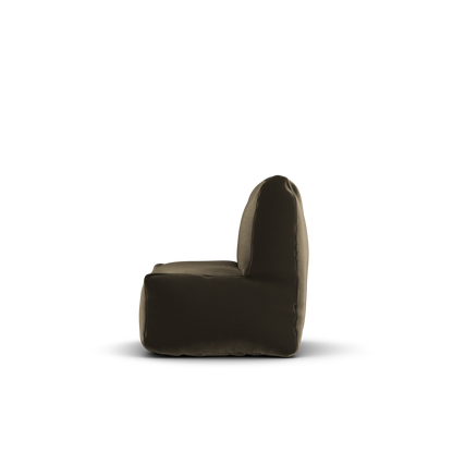 Taupe velvet kinderstoel van Laui Lounge van opzij, met rughoogte van 50 centimeter