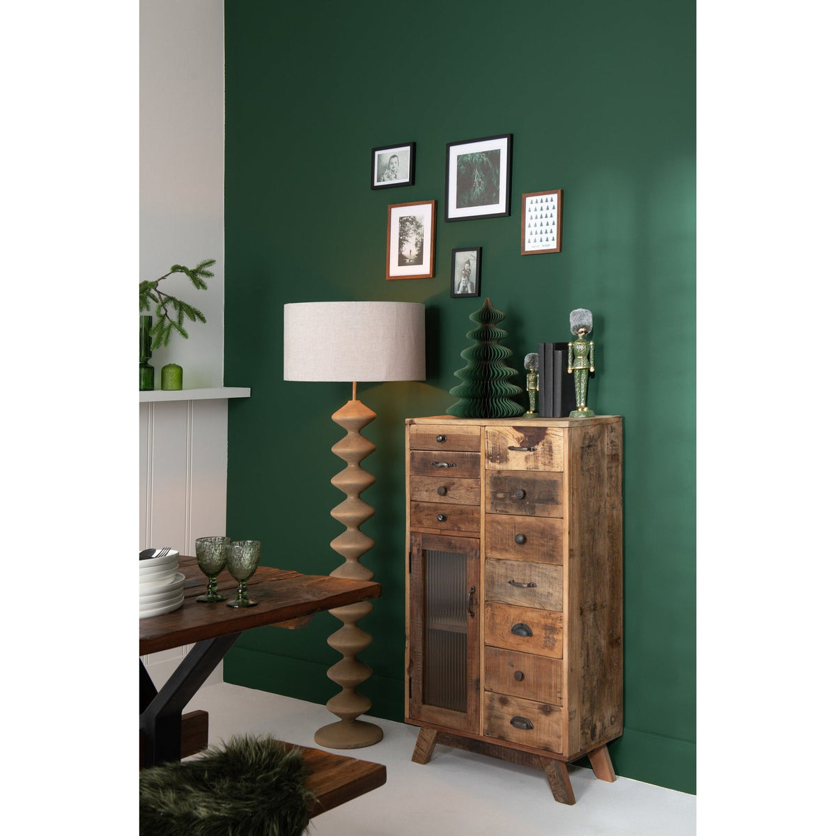 Vloerlamp Rups Populierenhout Naturel/Grijs 48x48x156cm J-Line