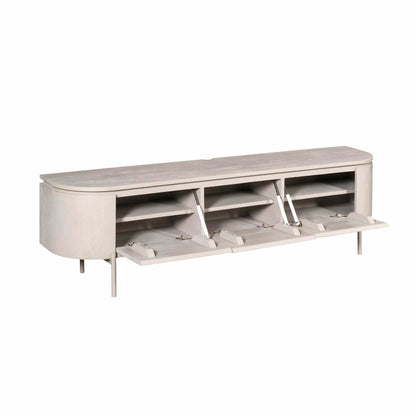 Zwevend TV-meubel Excellent Taupe 160cm van Starfurn met geopende klepdeuren en legplank