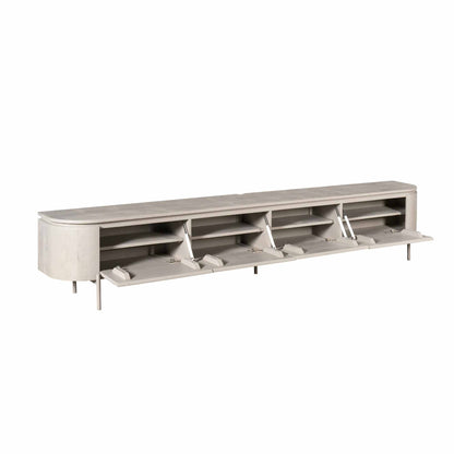 Zwevend TV-meubel Excellent Taupe 240cm van Starfurn met geopende klepdeuren en legplank